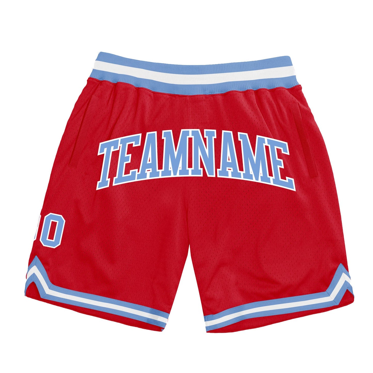 Custom Red Light Blue-White Authentic Throwback Basketball Shorts - Main View