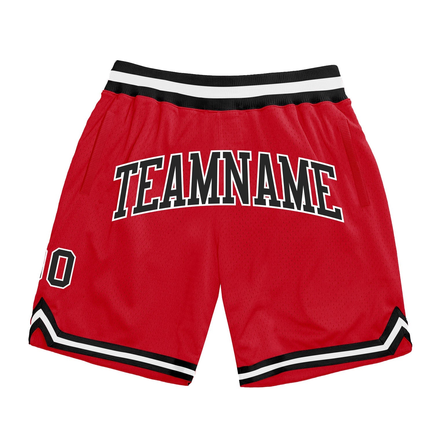 Custom Red Black-White Authentic Throwback Basketball Shorts - Main View
