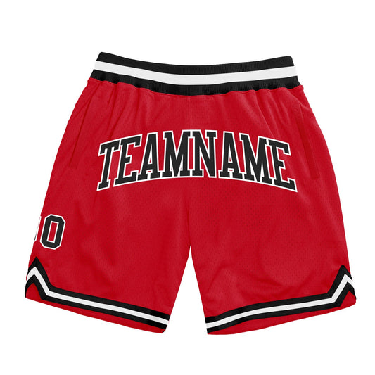 Custom Red Black-White Authentic Throwback Basketball Shorts - Main View