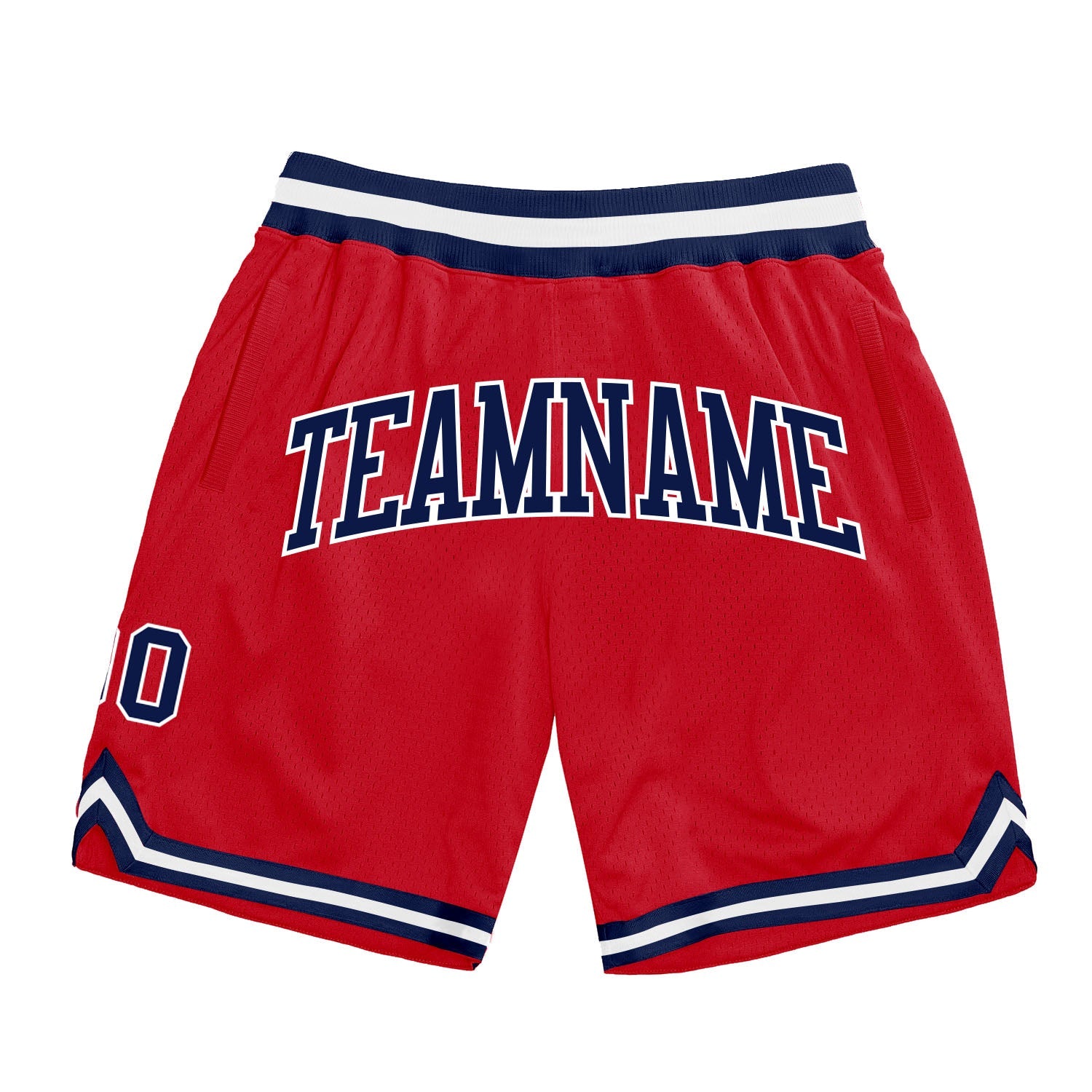 Custom Red Navy-White Authentic Throwback Basketball Shorts - Main View