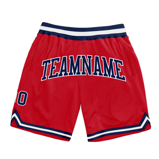 Custom Red Navy-White Authentic Throwback Basketball Shorts - Main View