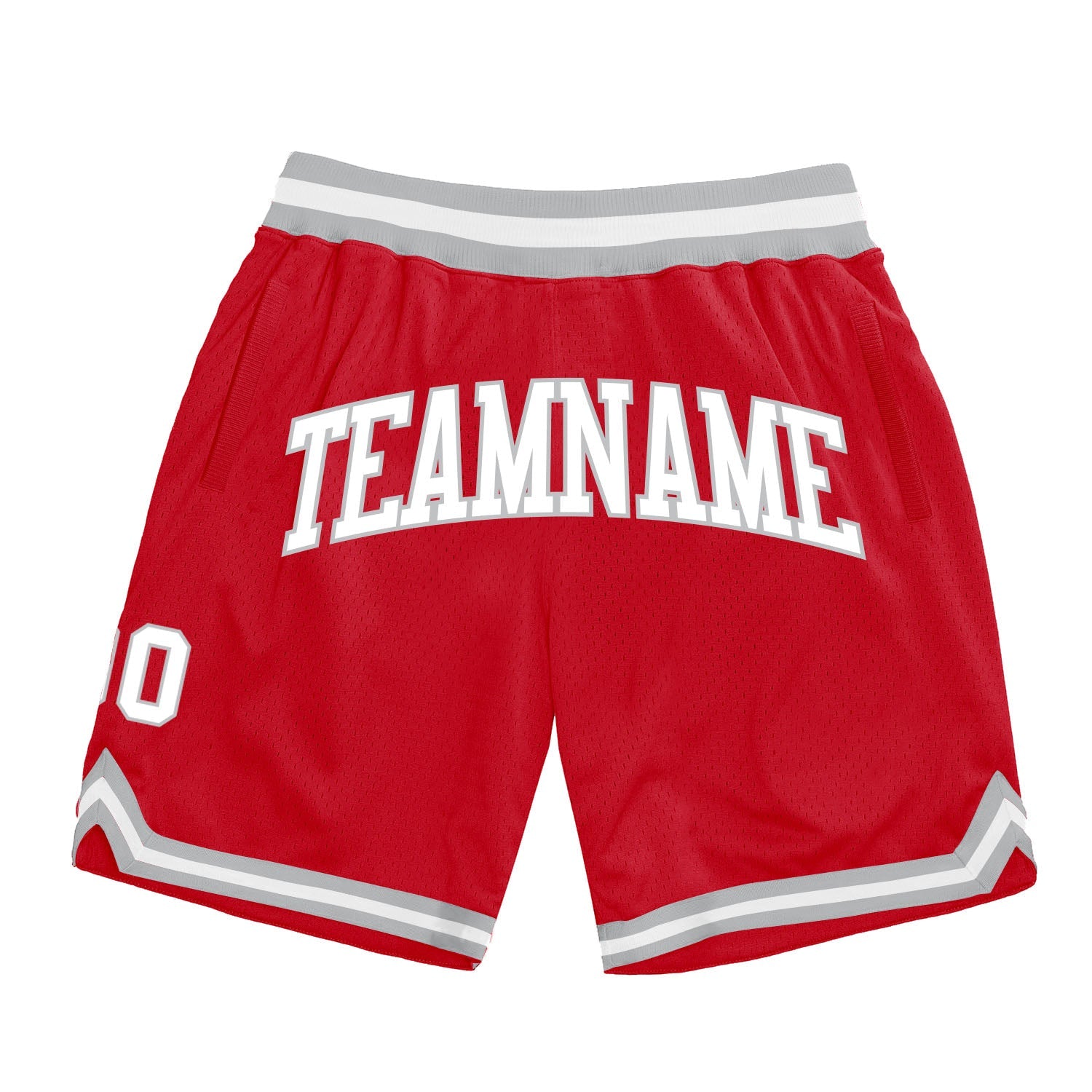 Custom Red White-Gray Authentic Throwback Basketball Shorts - Main View