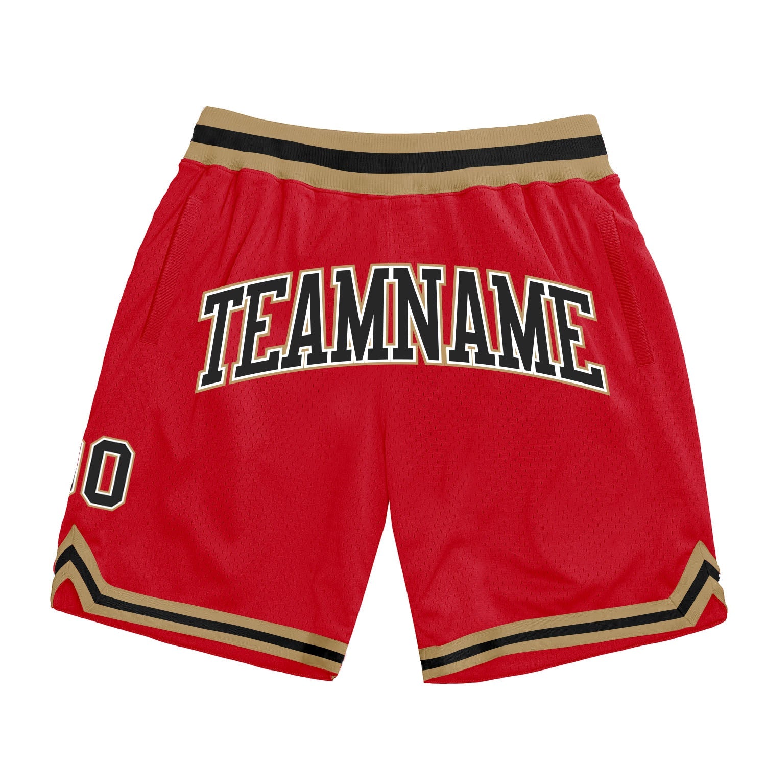 Custom Red Black-Old Gold Authentic Throwback Basketball Shorts - Main View