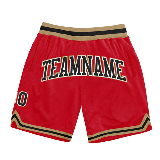Custom Red Black-Old Gold Authentic Throwback Basketball Shorts - Main View