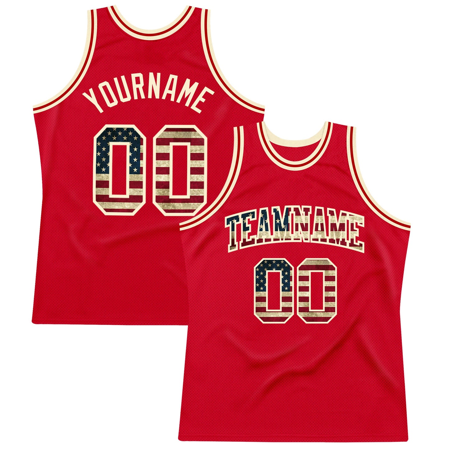 Custom Red Vintage USA Flag-Cream Authentic Throwback Basketball Jersey - Main View