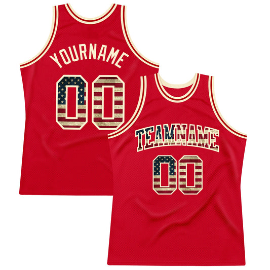 Custom Red Vintage USA Flag-Cream Authentic Throwback Basketball Jersey - Main View