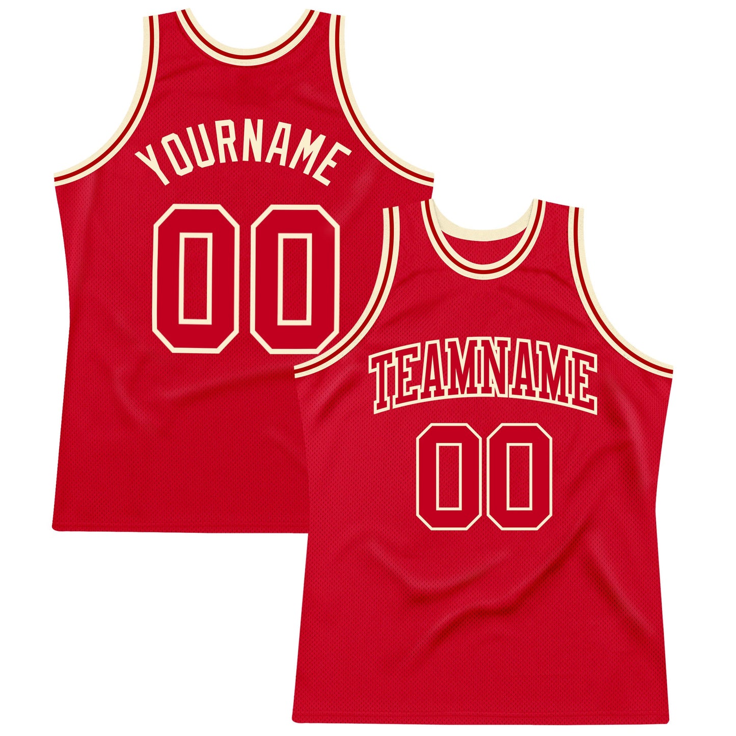 Custom Red Red-Cream Authentic Throwback Basketball Jersey - Main View