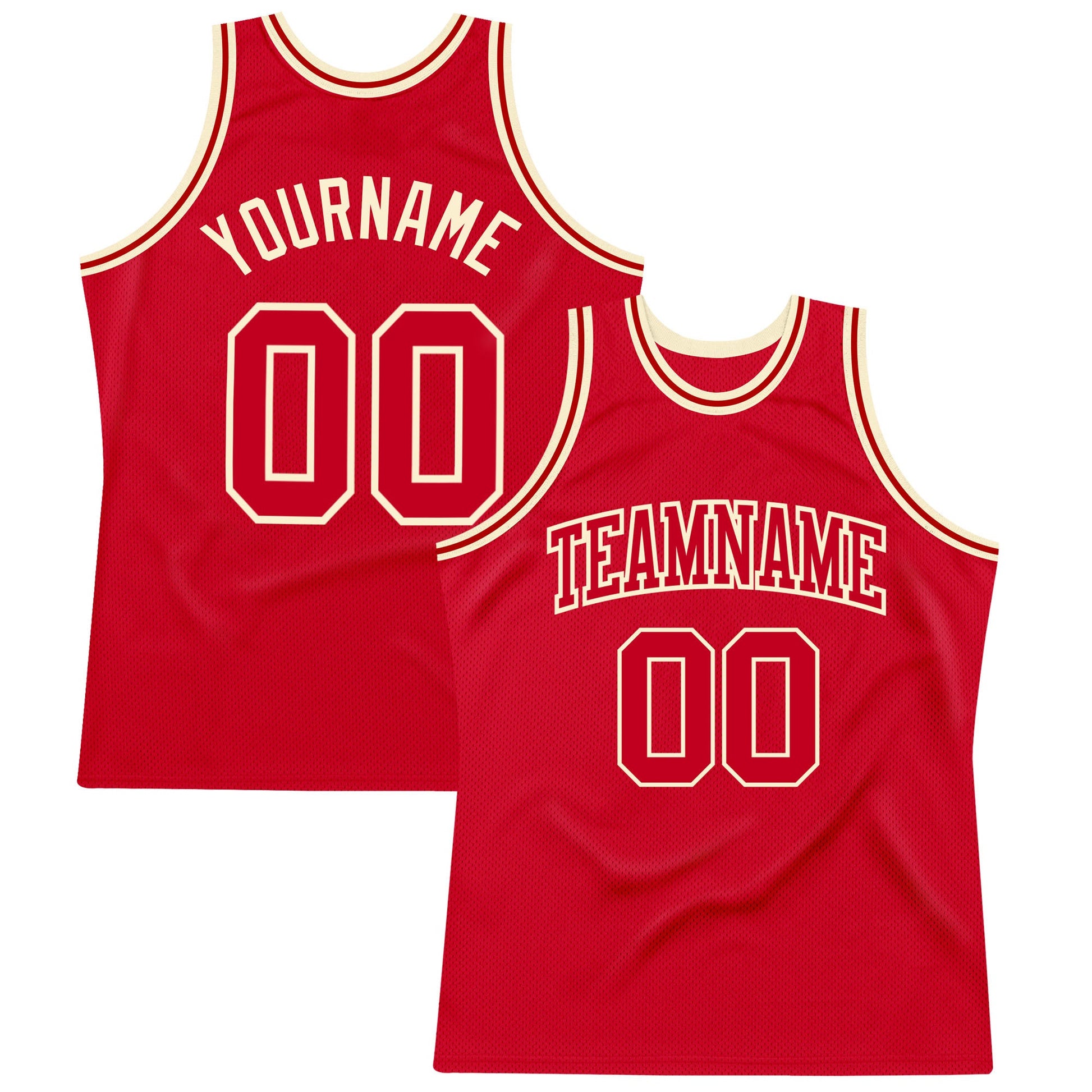 Custom Red Red-Cream Authentic Throwback Basketball Jersey - Main View