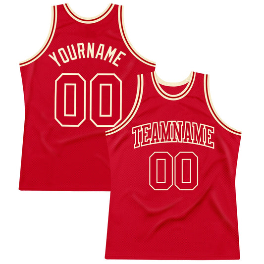 Custom Red Red-Cream Authentic Throwback Basketball Jersey - Main View