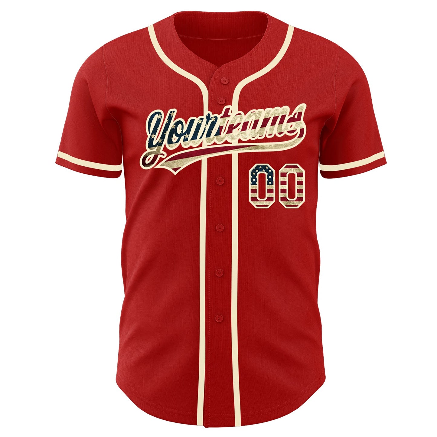 Custom Red Vintage USA Flag-Cream Authentic Baseball Jersey view 2