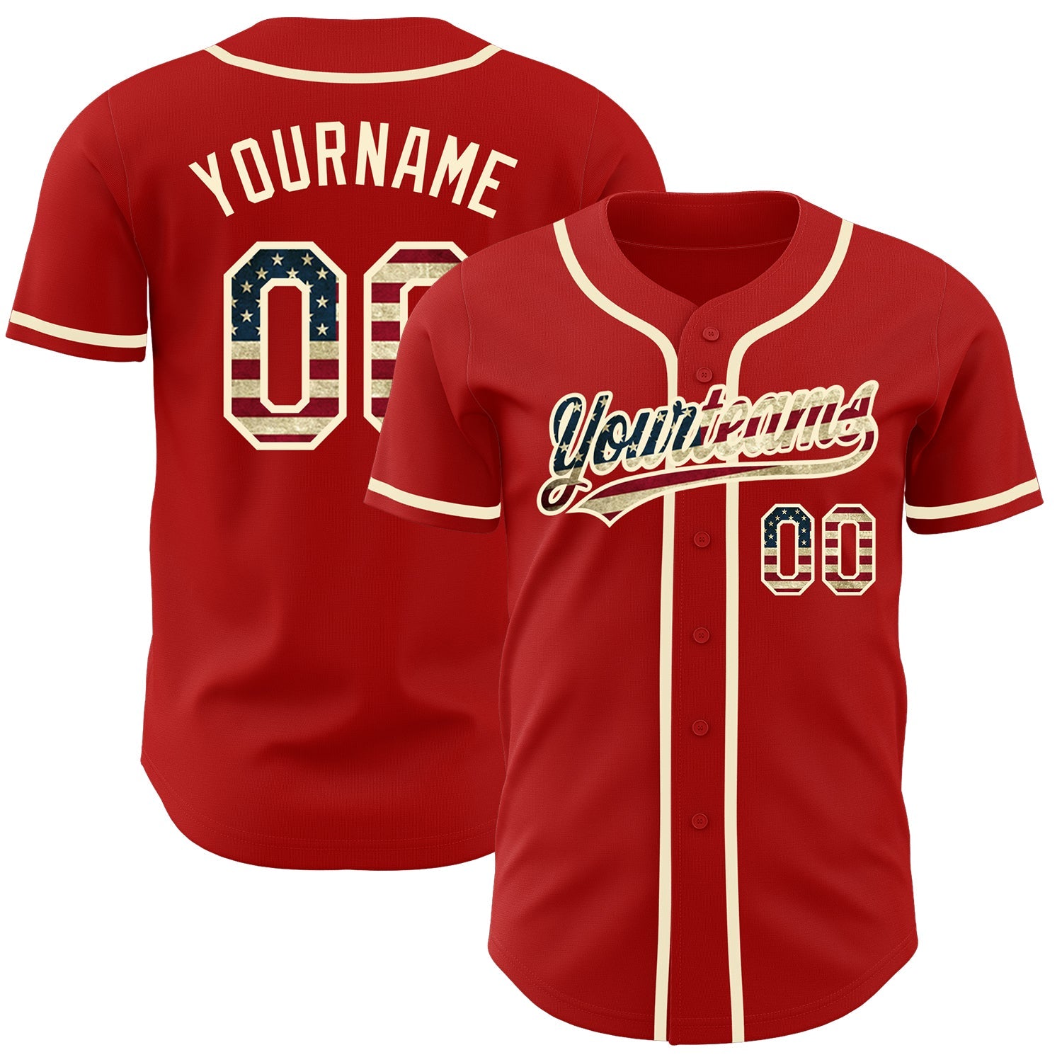 Custom Red Vintage USA Flag-Cream Authentic Baseball Jersey - Main View