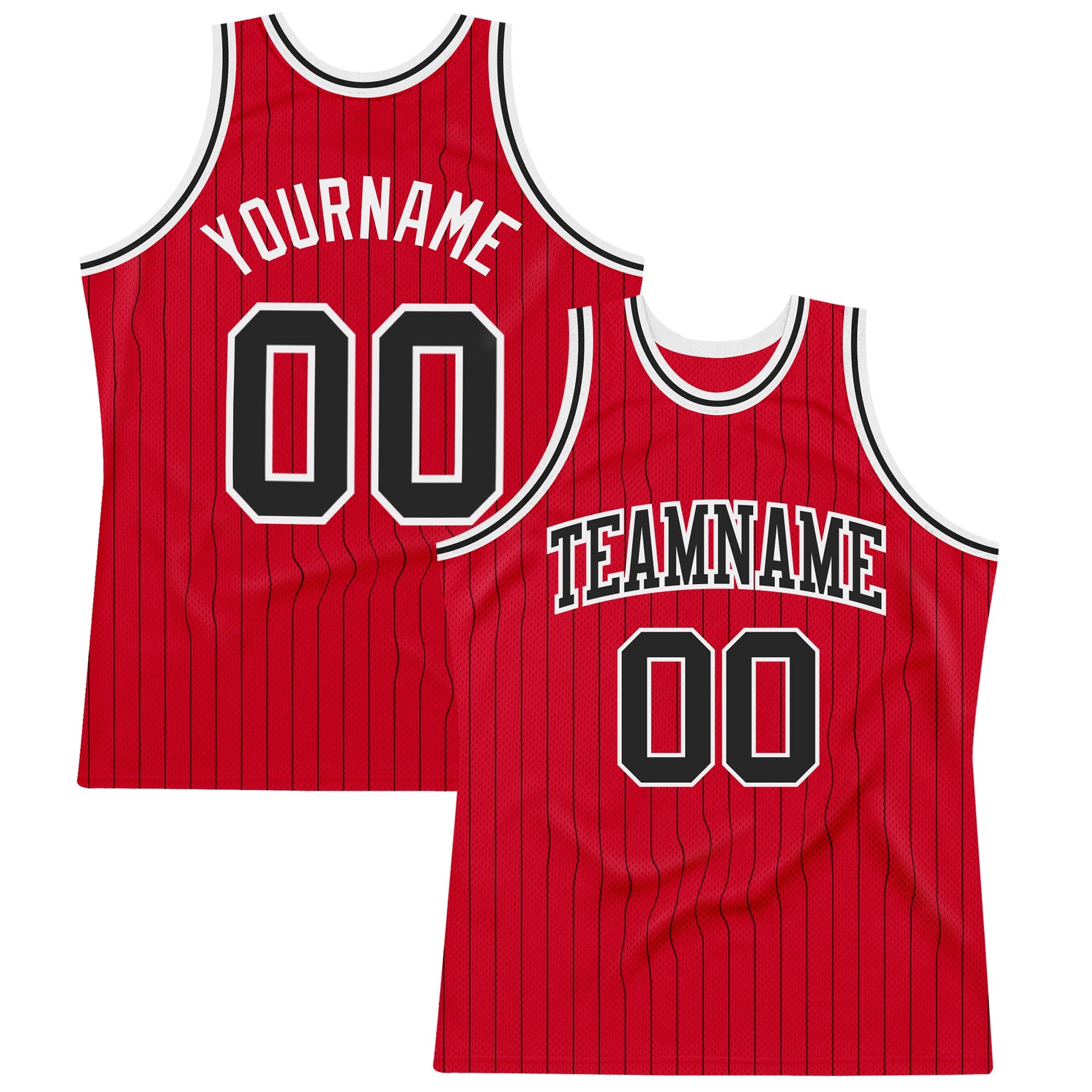 Custom Red Black Pinstripe Black-White Authentic Basketball Jersey - Main View