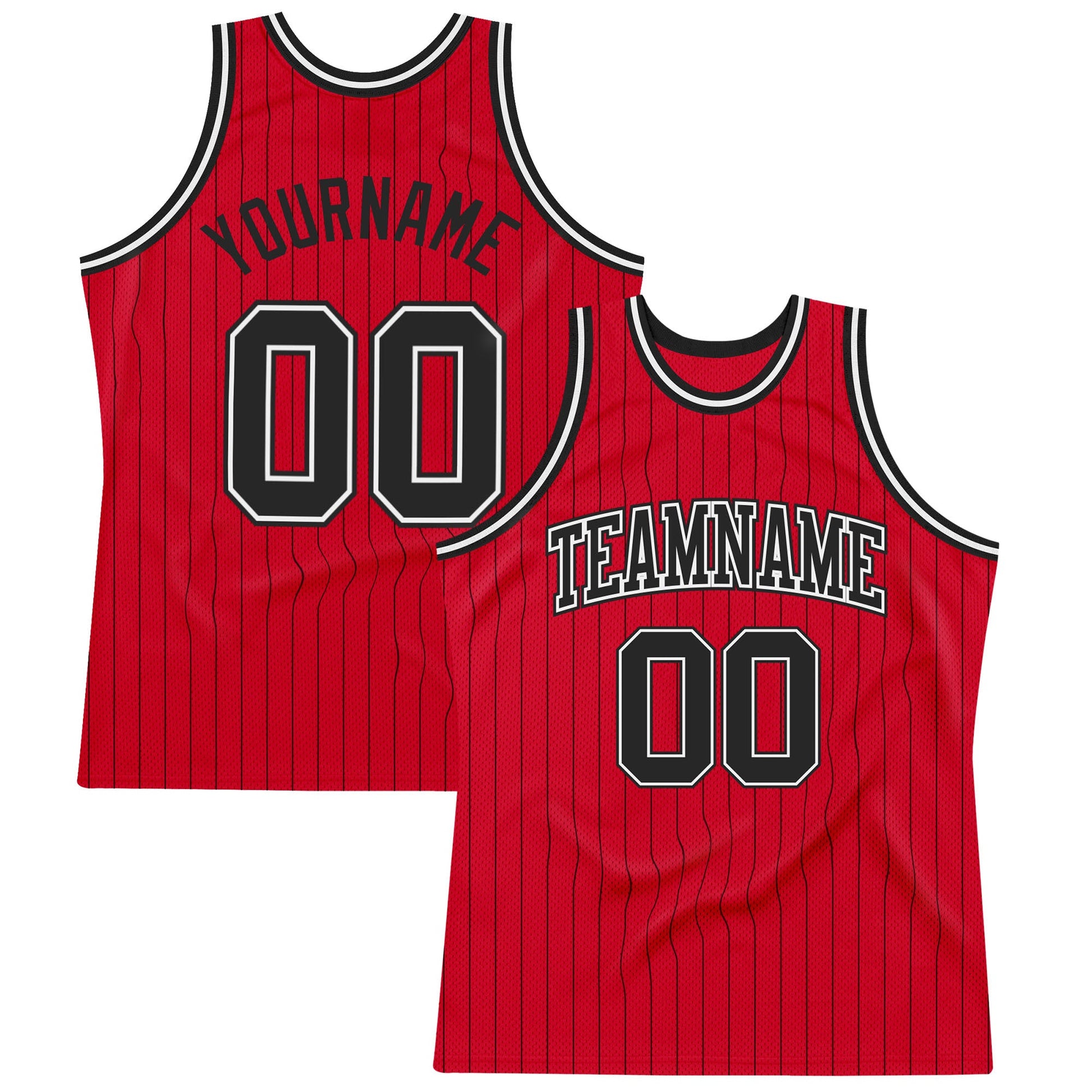 Custom Red Black Pinstripe Black-White Authentic Basketball Jersey - Main View