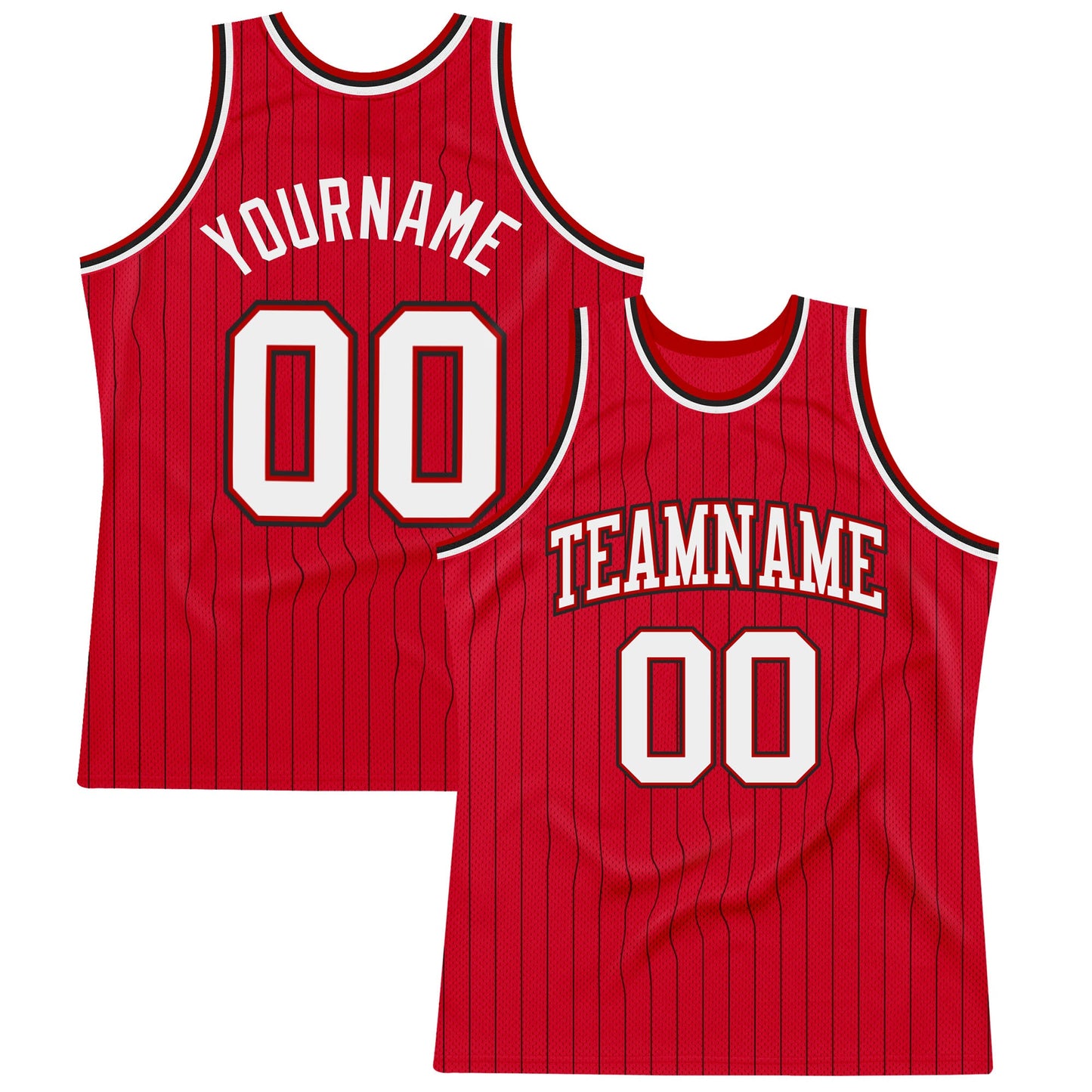 Custom Red Black Pinstripe White-Black Authentic Basketball Jersey - Main View