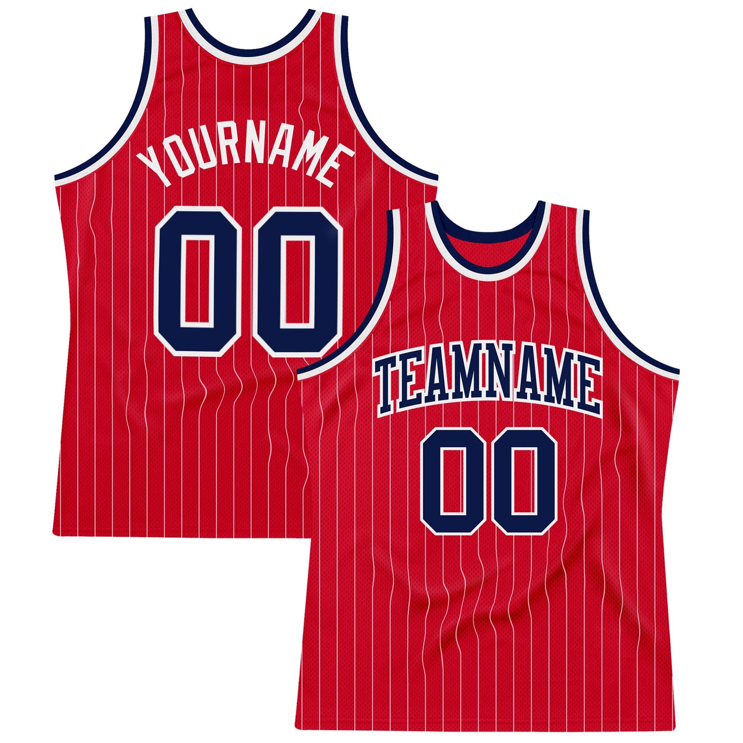 Custom Red White Pinstripe Navy-White Authentic Basketball Jersey - Main View