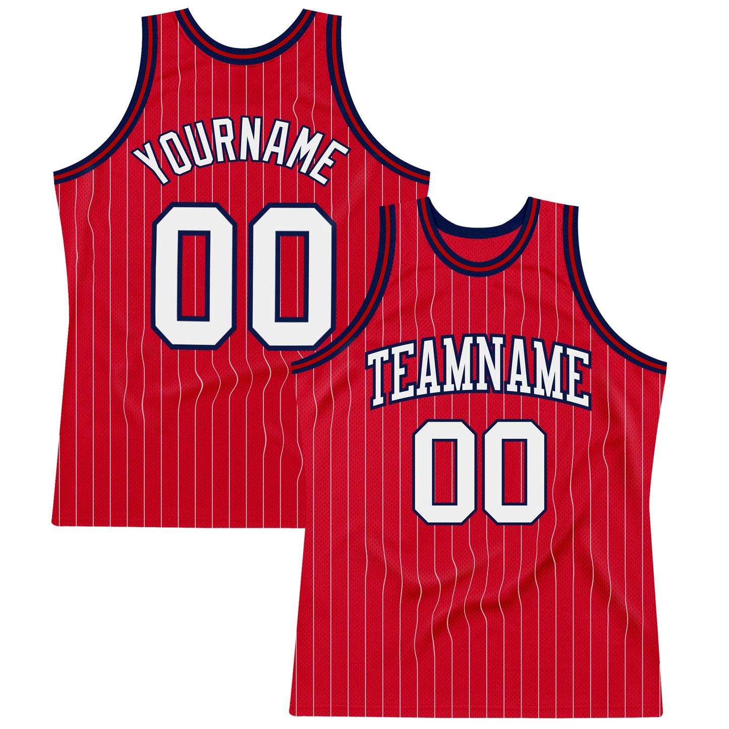 Custom Red White Pinstripe White-Navy Authentic Basketball Jersey - Main View