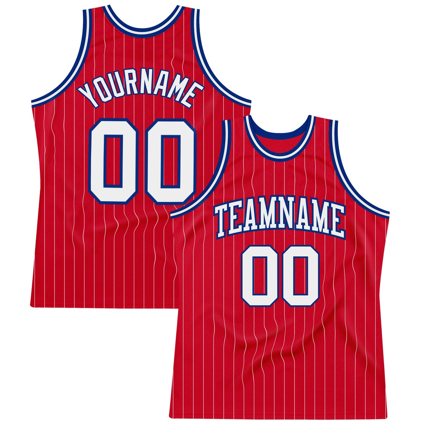Custom Red White Pinstripe White-Royal Authentic Basketball Jersey - Main View