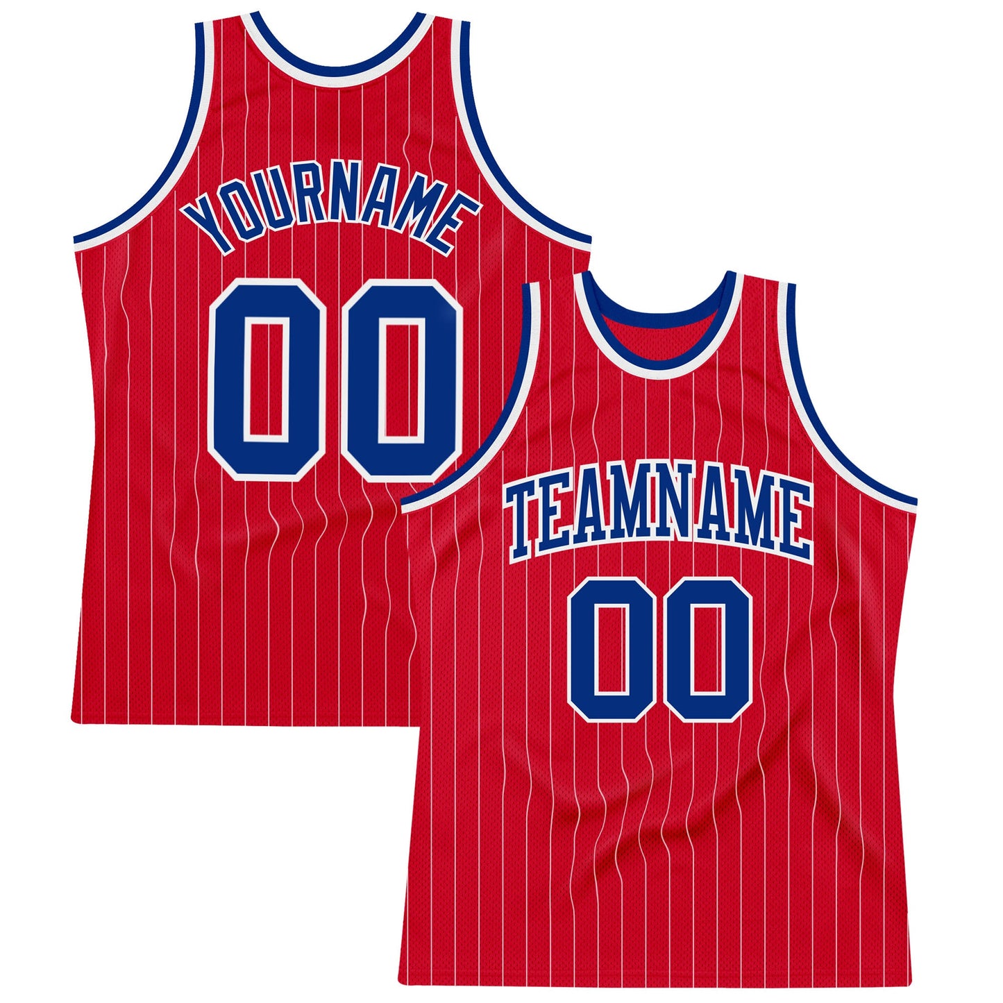 Custom Red White Pinstripe Royal-White Authentic Basketball Jersey - Main View