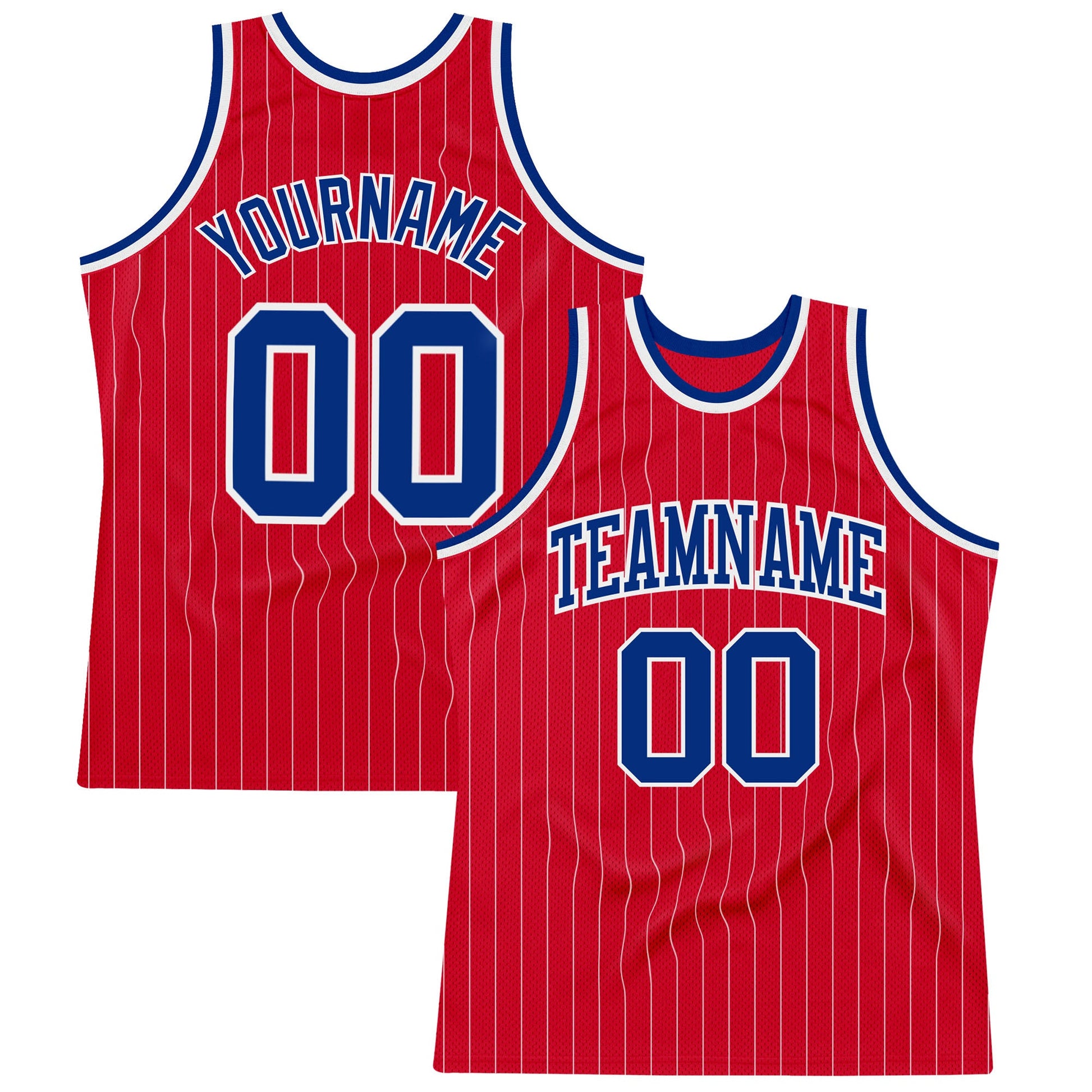 Custom Red White Pinstripe Royal-White Authentic Basketball Jersey - Main View