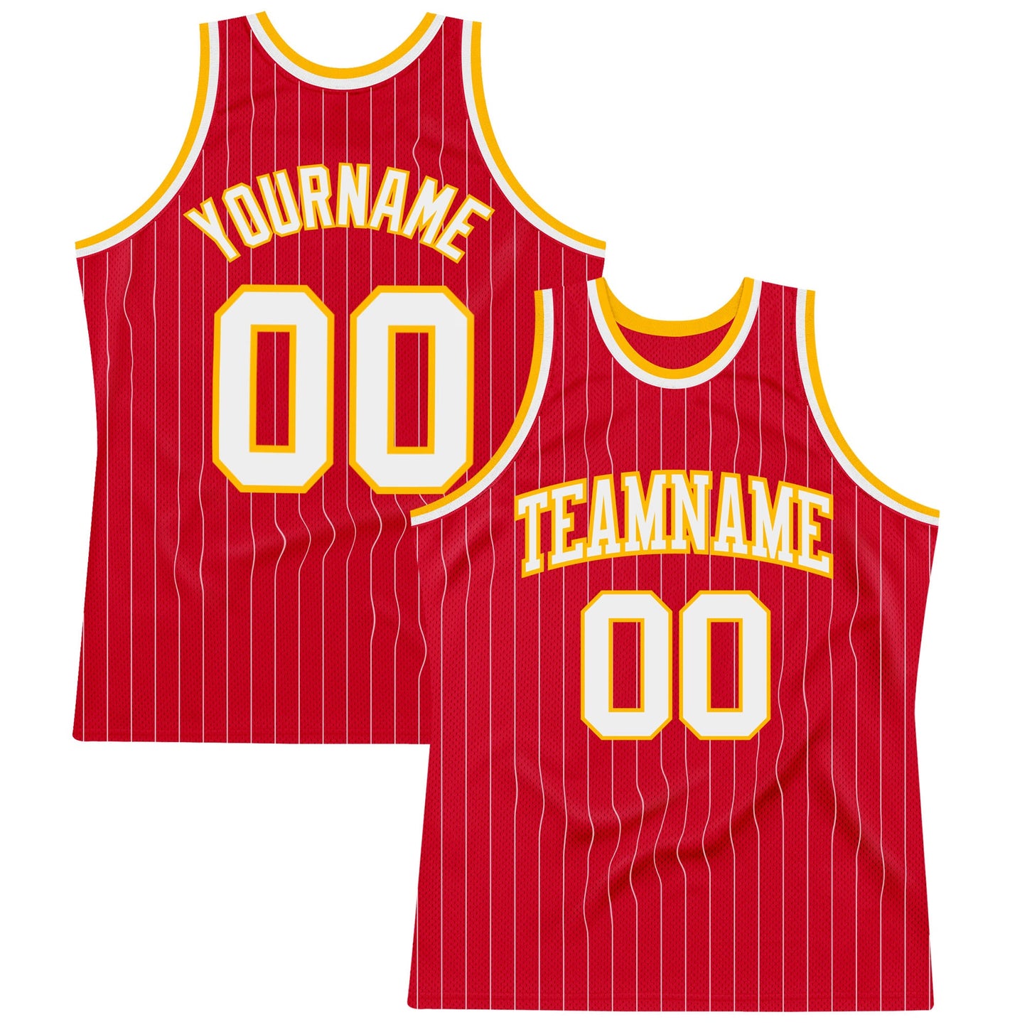Custom Red White Pinstripe White-Gold Authentic Basketball Jersey - Main View