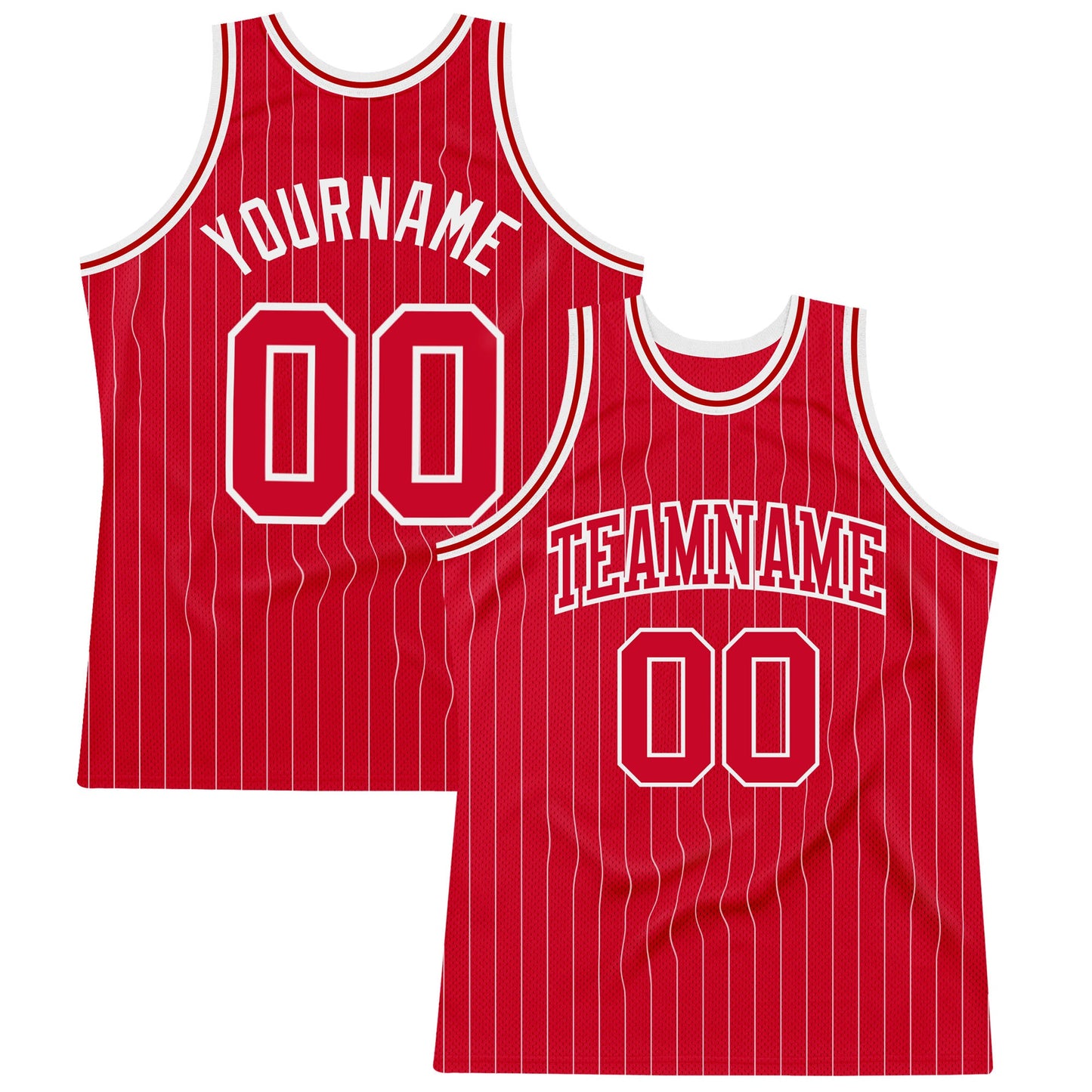 Custom Red White Pinstripe Red-White Authentic Basketball Jersey - Main View