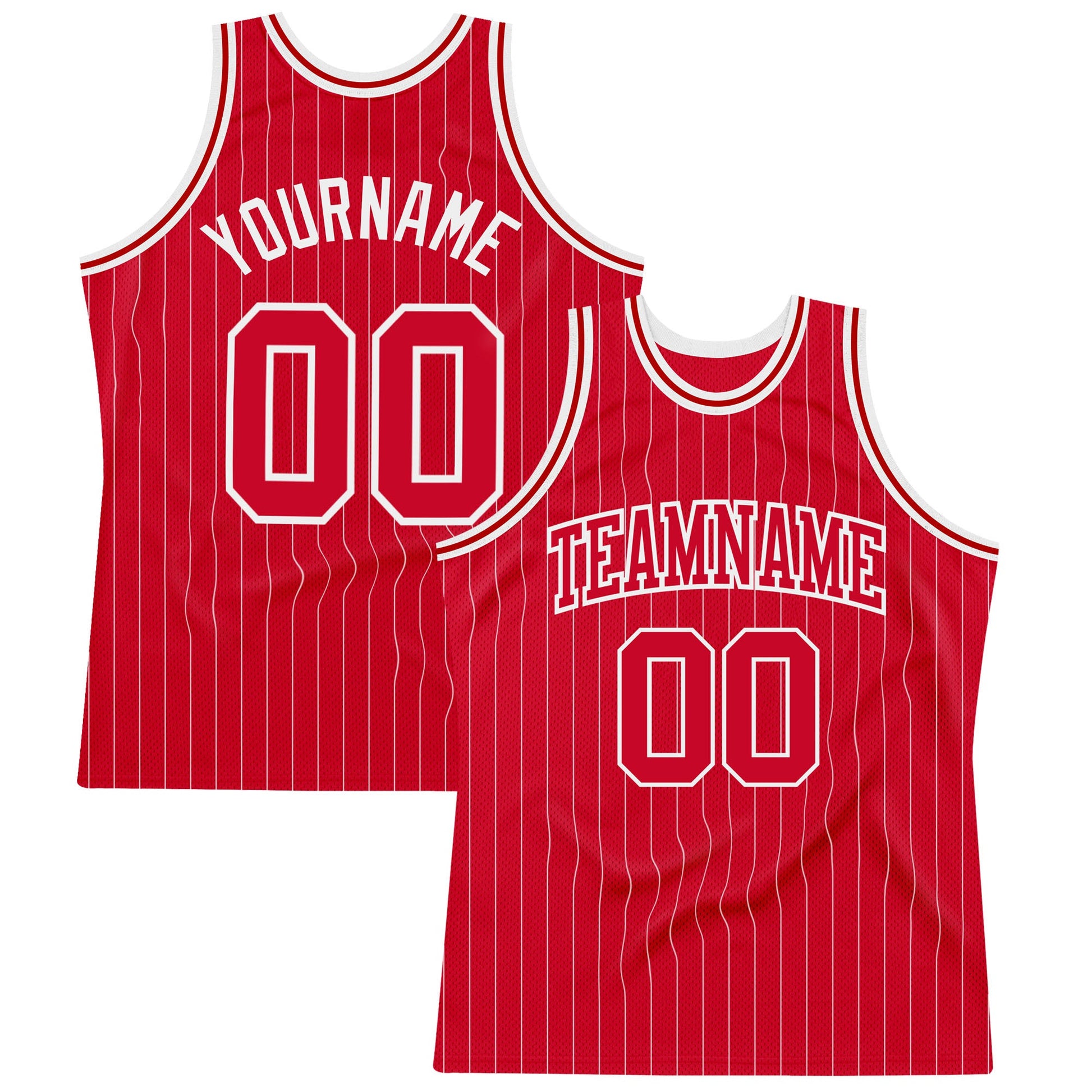 Custom Red White Pinstripe Red-White Authentic Basketball Jersey - Main View