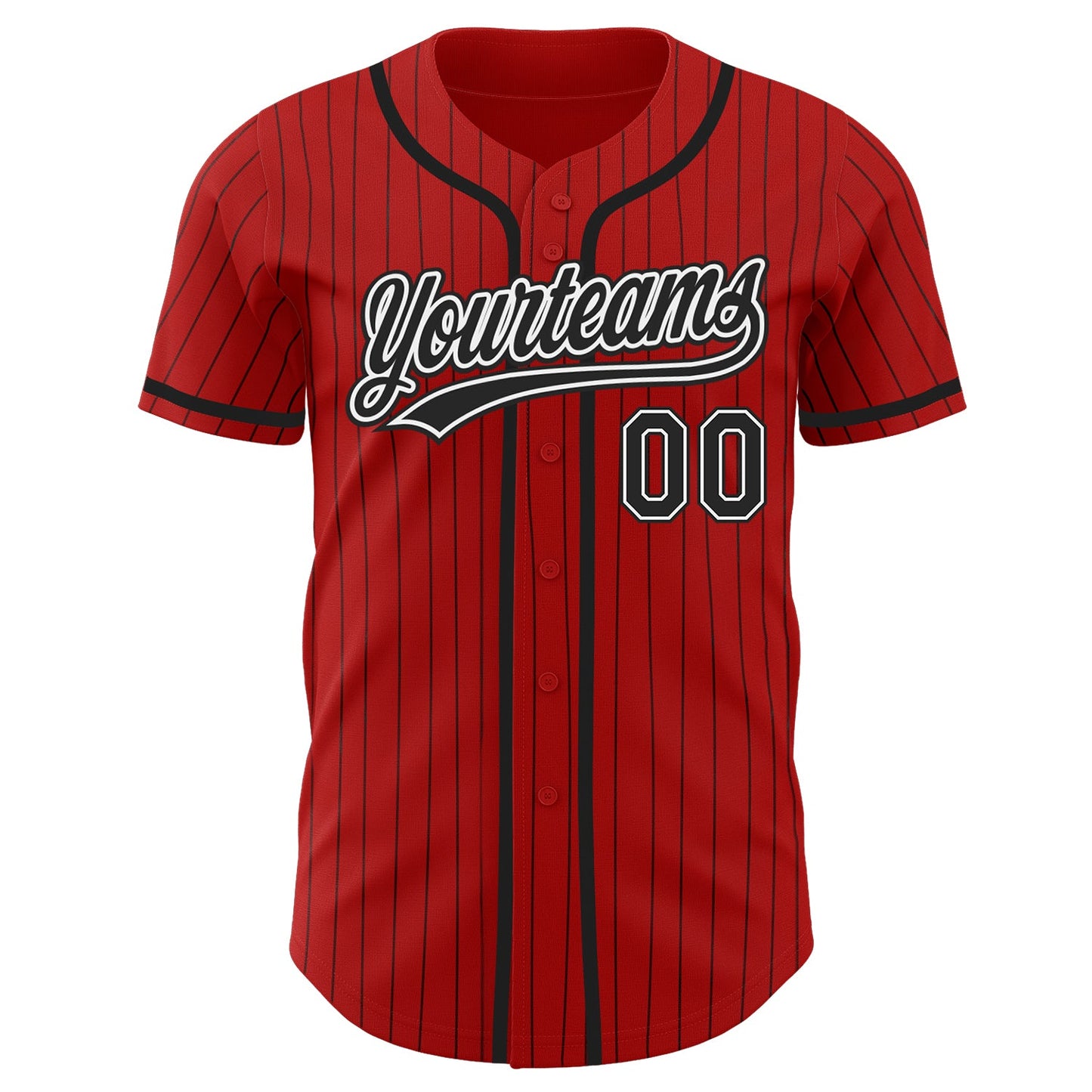Custom Red Black Pinstripe Black-White Authentic Baseball Jersey view 2