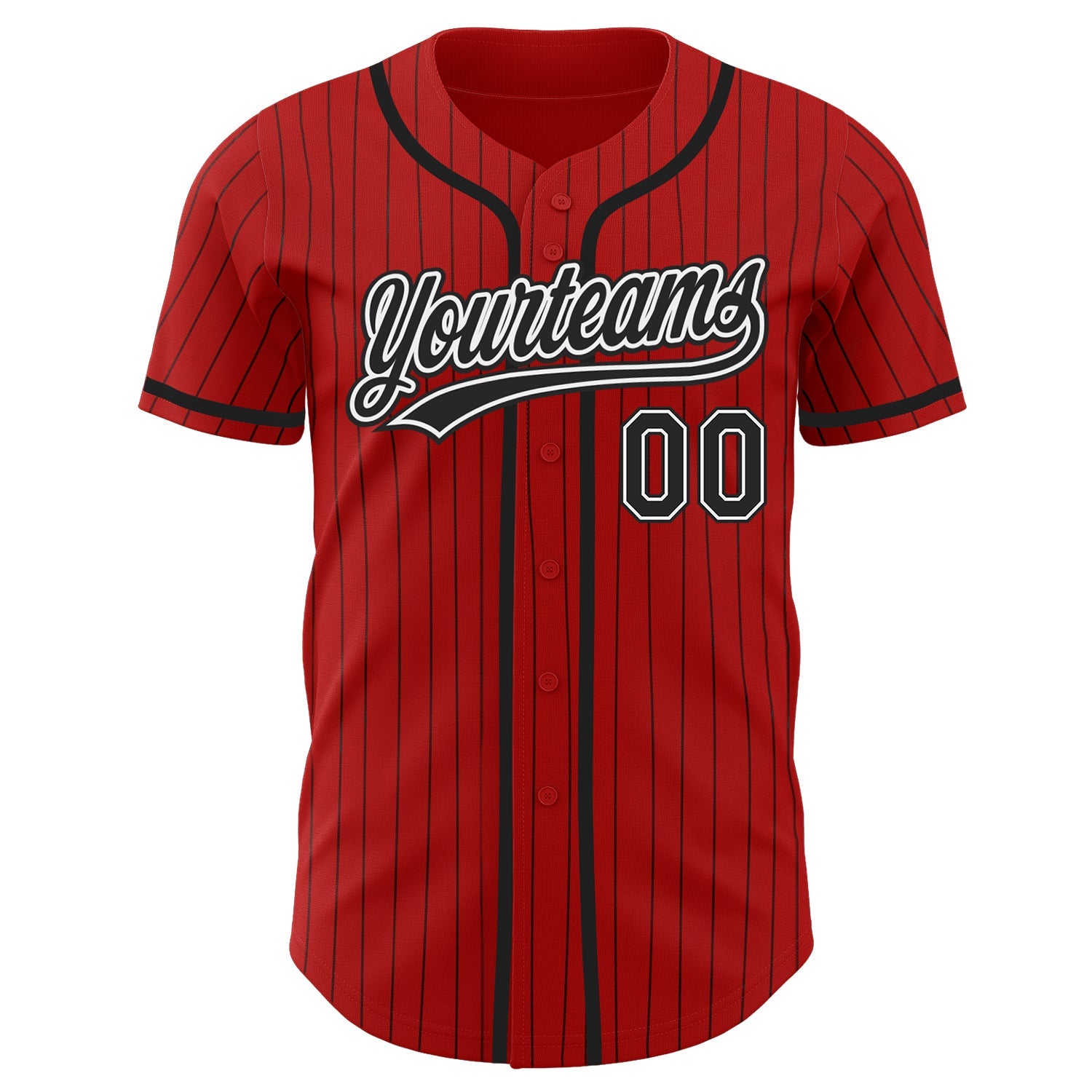 Custom Red Black Pinstripe Black-White Authentic Baseball Jersey view 2