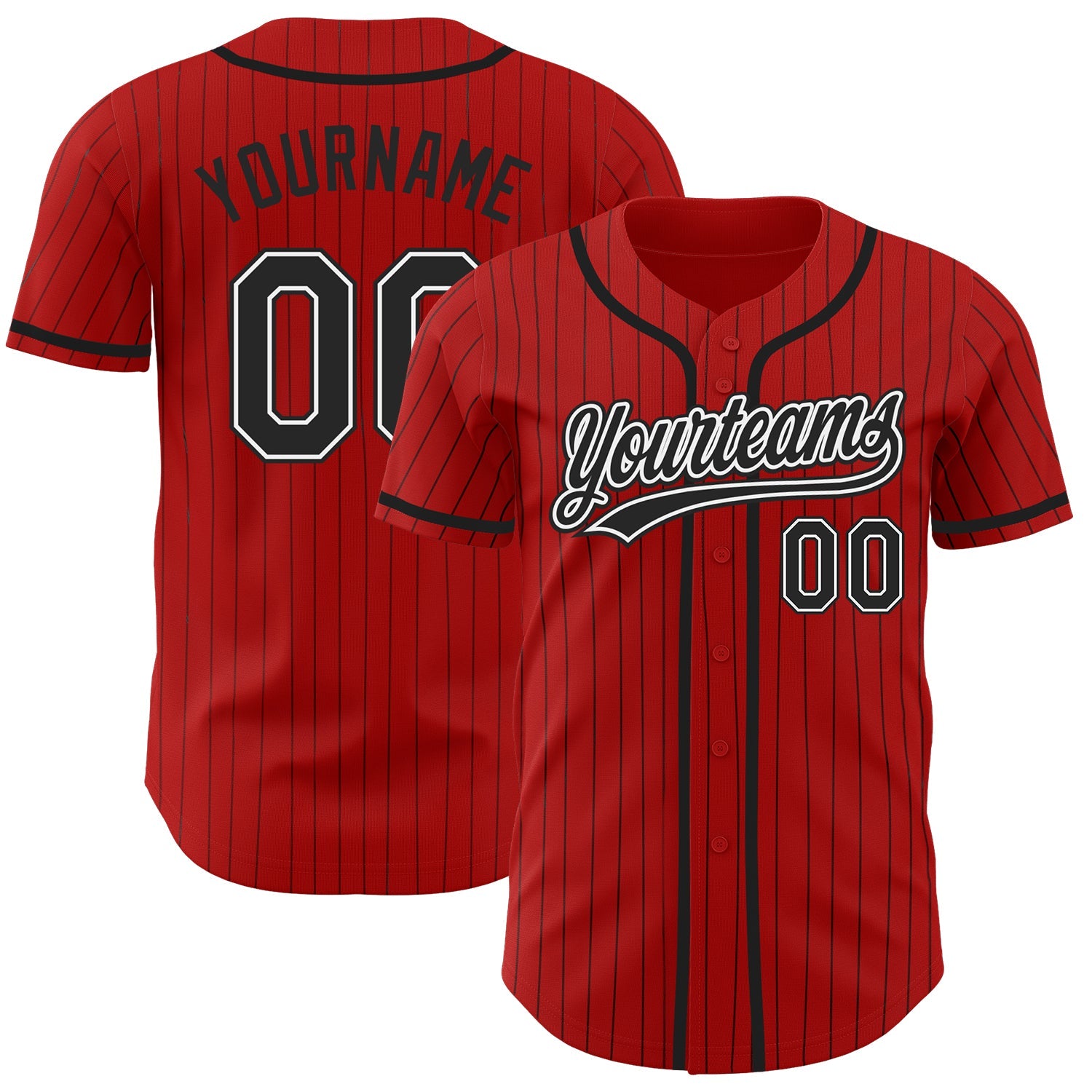Custom Red Black Pinstripe Black-White Authentic Baseball Jersey - Main View