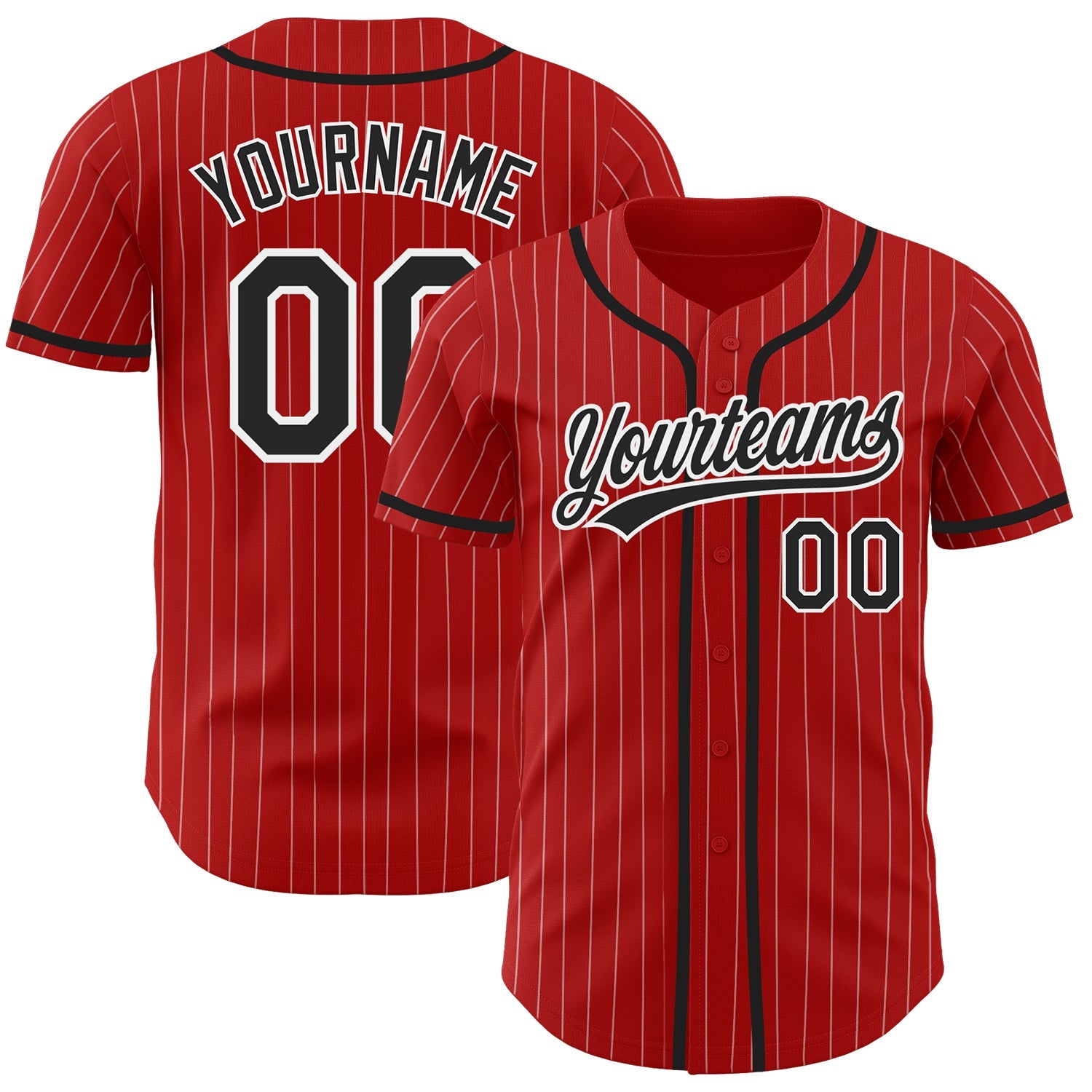 Custom Red White Pinstripe Black Authentic Baseball Jersey - Main View