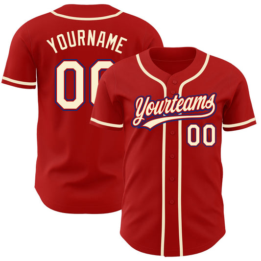 Custom Red Cream-Royal Authentic Baseball Jersey - Main View