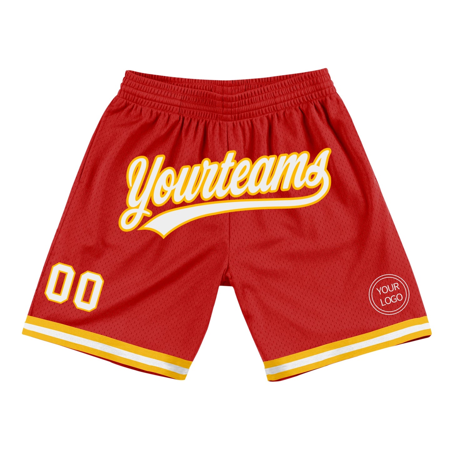 Custom Red White-Gold Authentic Throwback Basketball Shorts - Main View