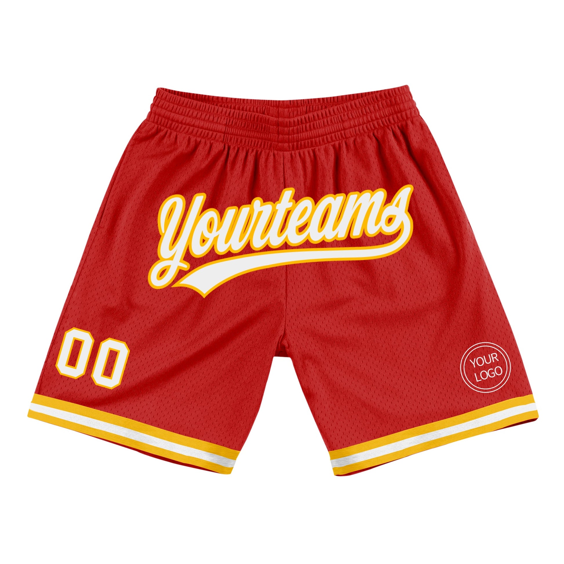 Custom Red White-Gold Authentic Throwback Basketball Shorts - Main View