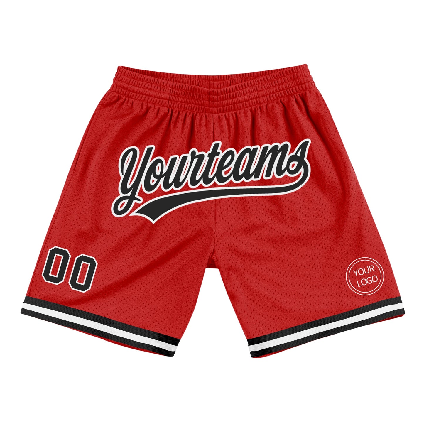 Custom Red Black-White Authentic Throwback Basketball Shorts - Main View