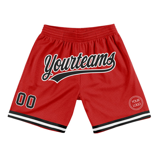 Custom Red Black-White Authentic Throwback Basketball Shorts - Main View