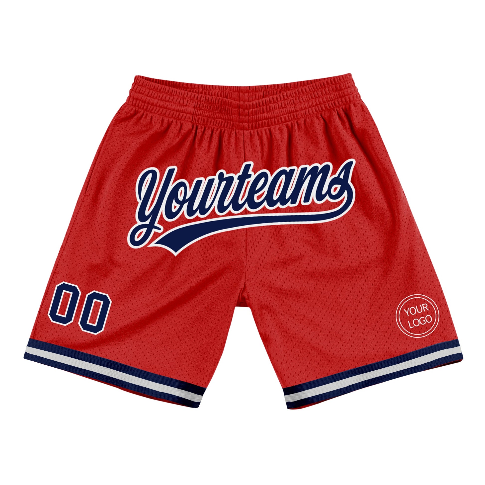 Custom Red Navy-White Authentic Throwback Basketball Shorts - Main View