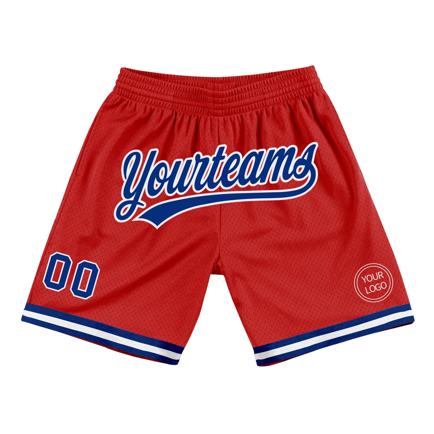 Custom Red Royal-White Authentic Throwback Basketball Shorts - Main View
