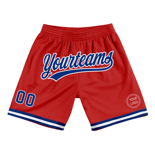 Custom Red Royal-White Authentic Throwback Basketball Shorts - Main View