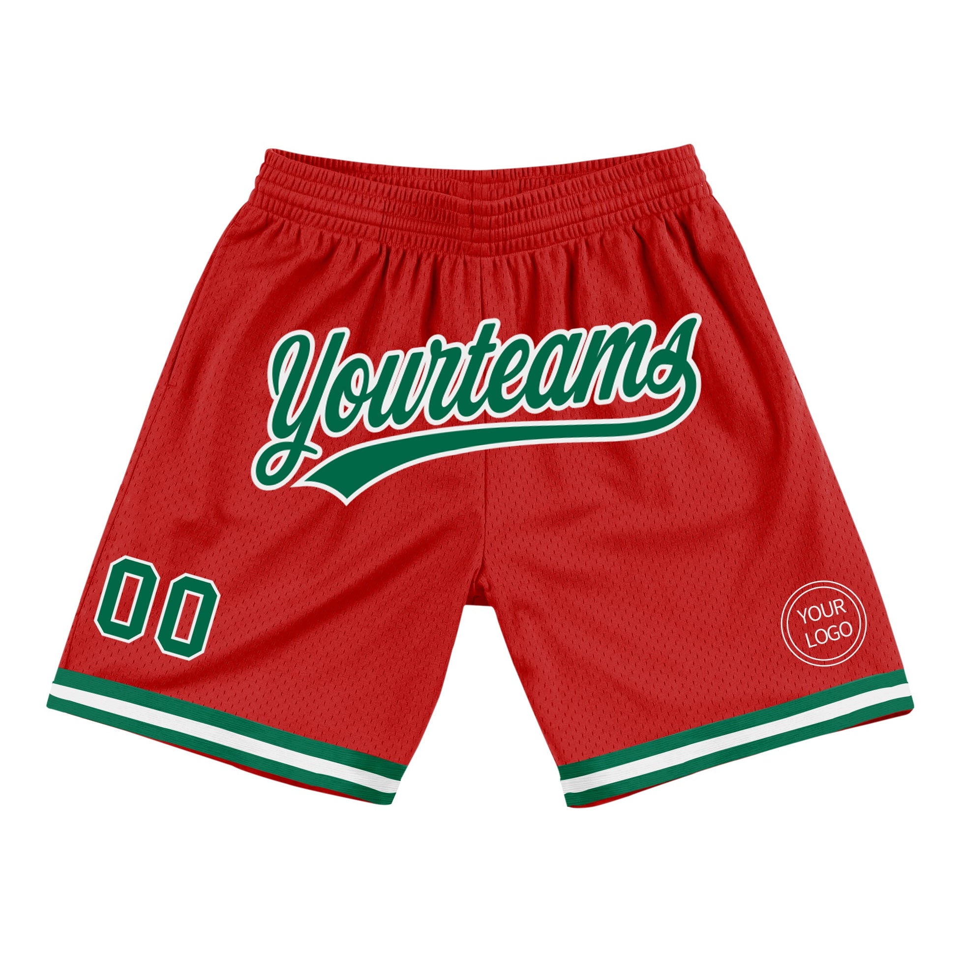 Custom Red Kelly Green-White Authentic Throwback Basketball Shorts - Main View