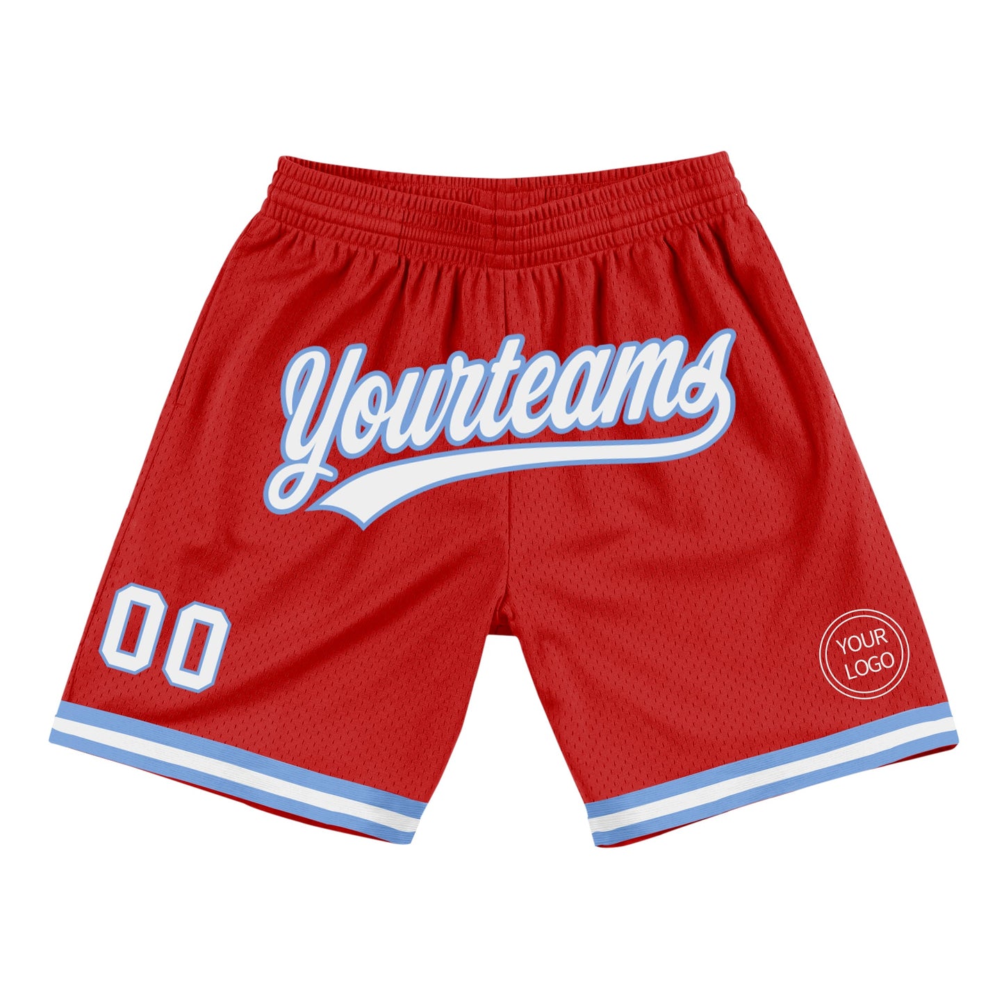 Custom Red White-Light Blue Authentic Throwback Basketball Shorts - Main View