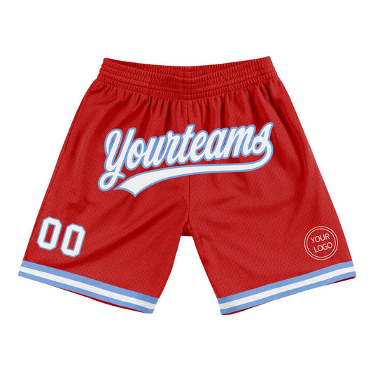 Custom Red White-Light Blue Authentic Throwback Basketball Shorts - Main View