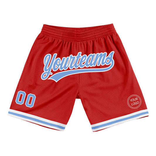 Custom Red Light Blue-White Authentic Throwback Basketball Shorts - Main View