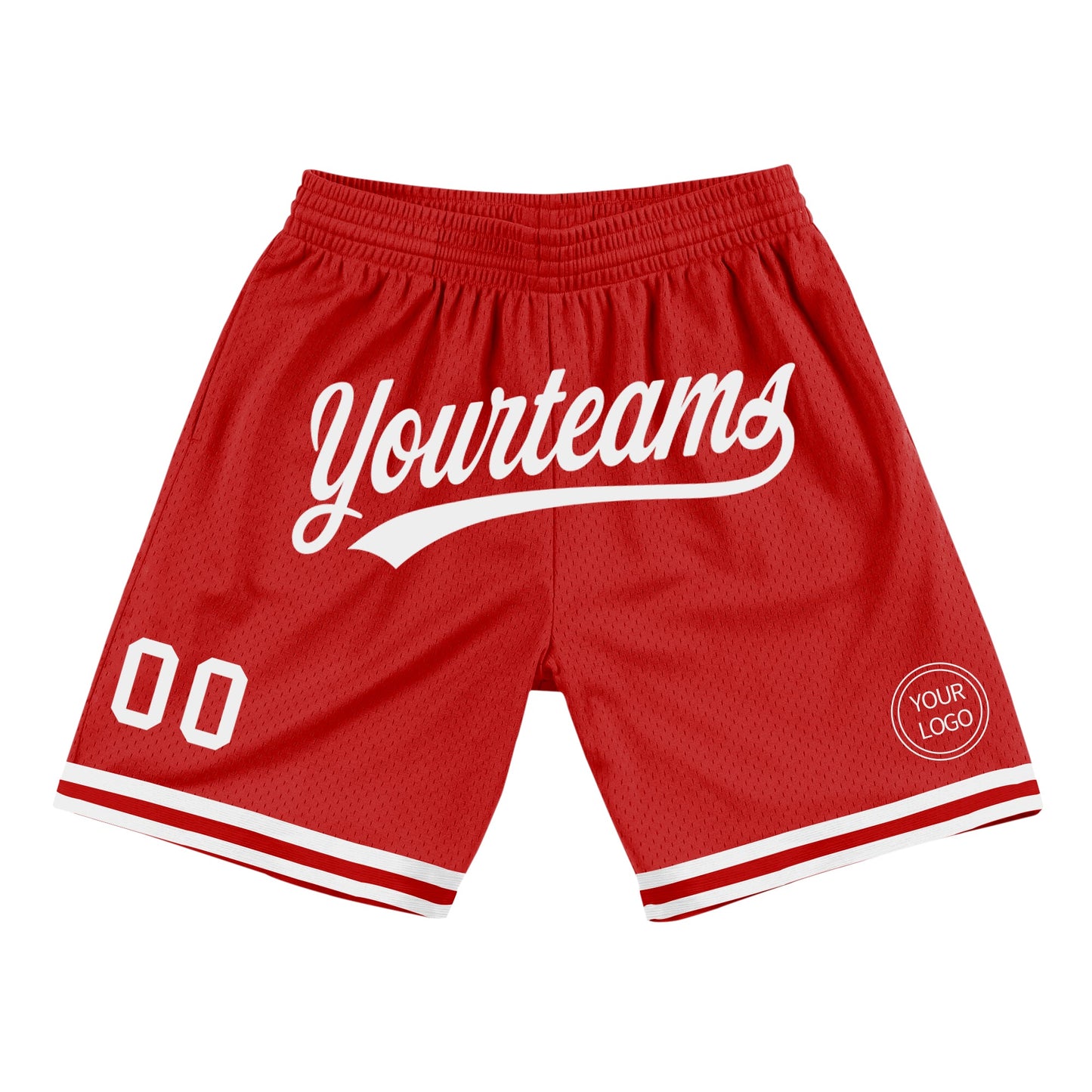 Custom Red White Authentic Throwback Basketball Shorts - Main View