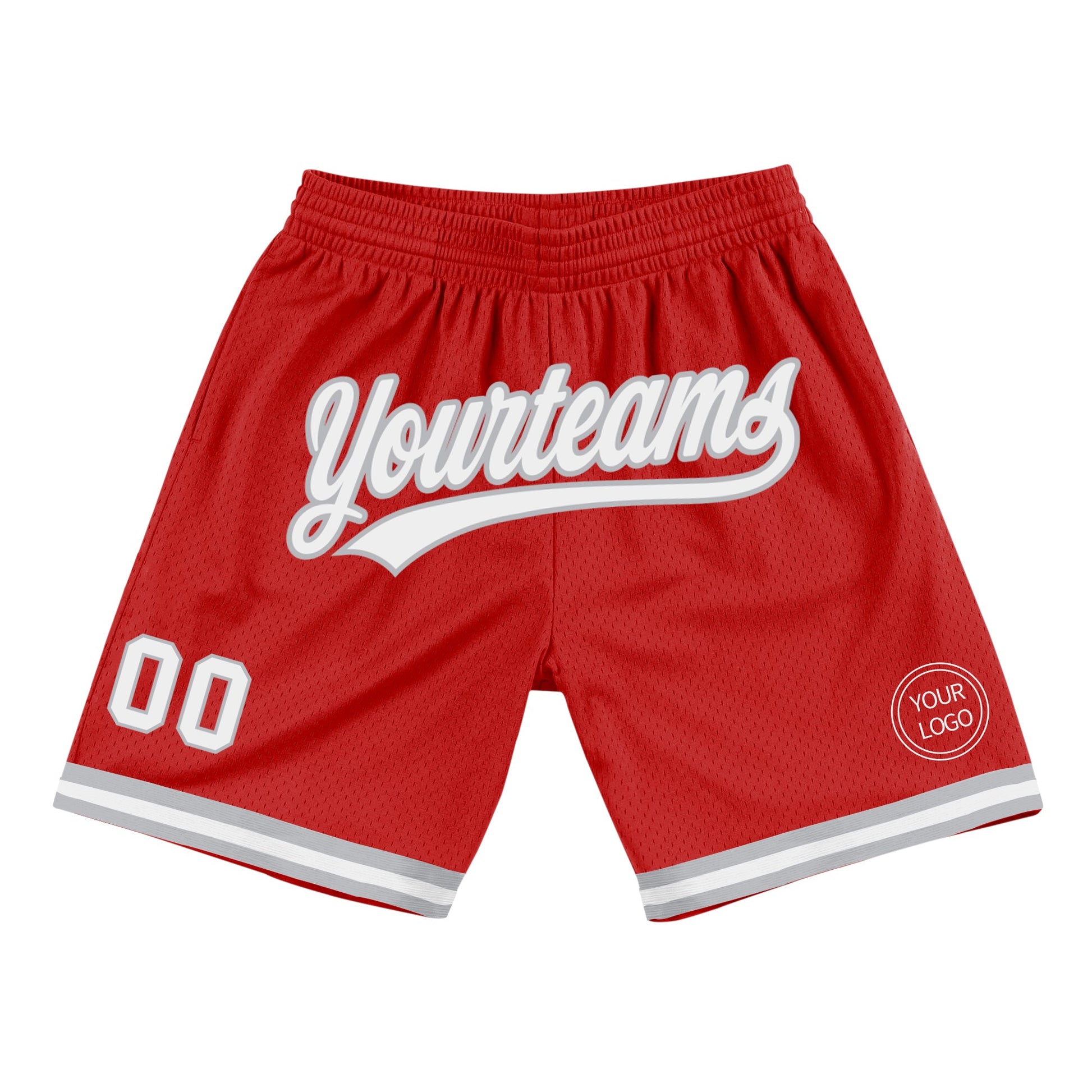 Custom Red White-Gray Authentic Throwback Basketball Shorts - Main View
