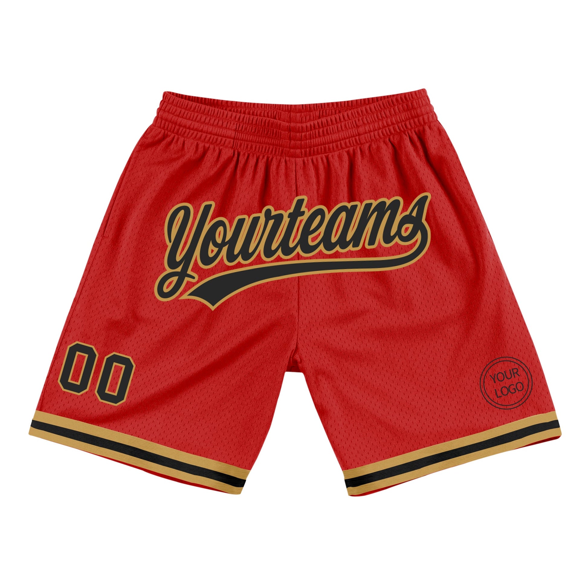 Custom Red Black-Old Gold Authentic Throwback Basketball Shorts - Main View