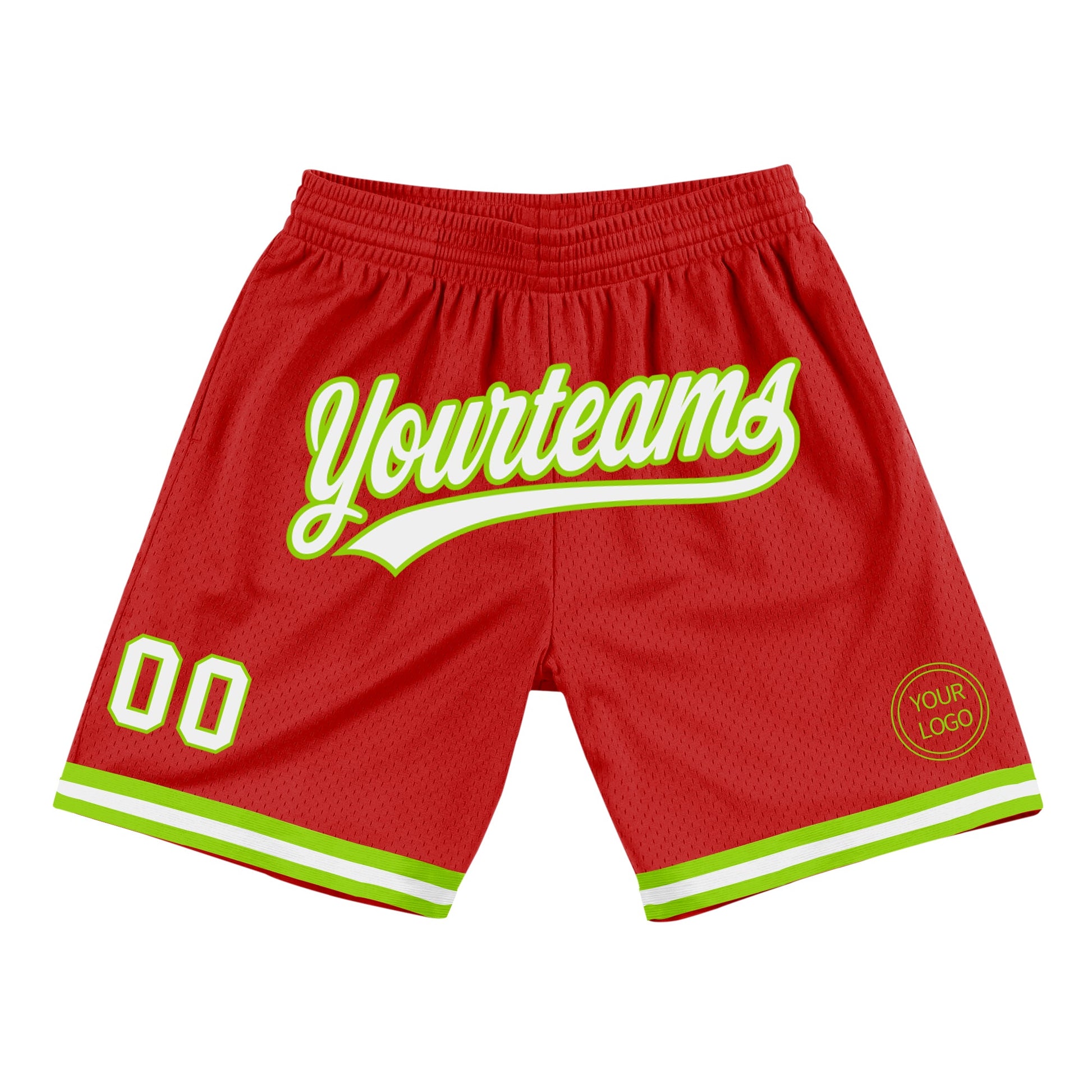 Custom Red White-Neon Green Authentic Throwback Basketball Shorts - Main View