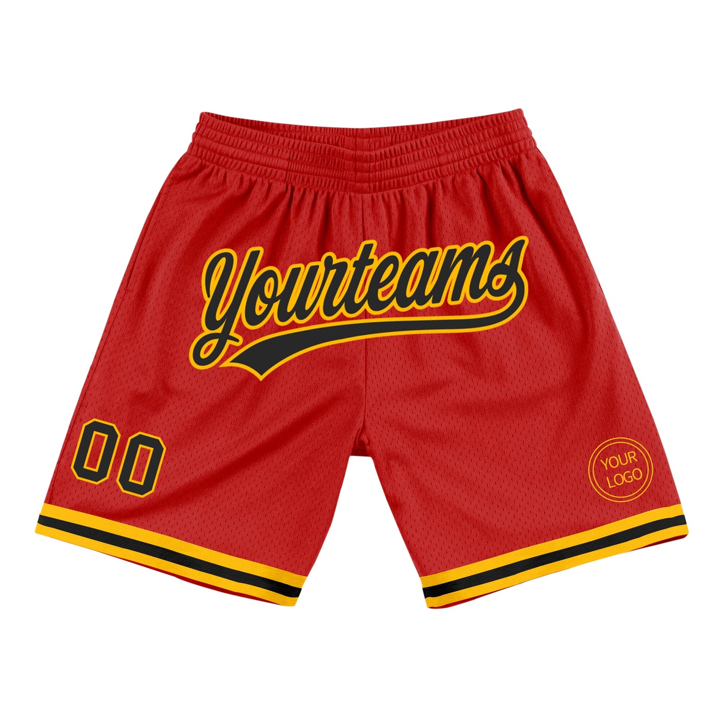 Custom Red Black-Gold Authentic Throwback Basketball Shorts - Main View
