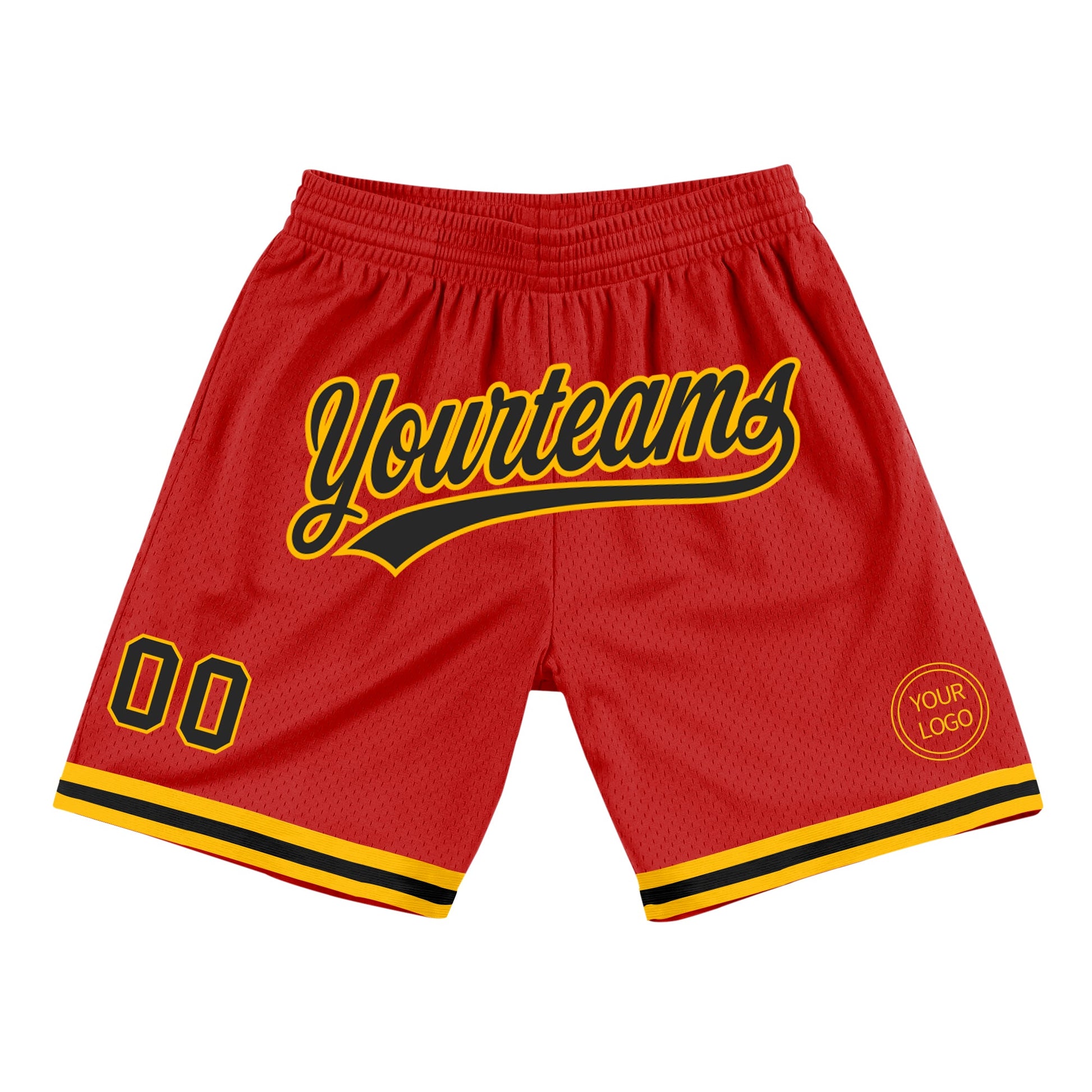 Custom Red Black-Gold Authentic Throwback Basketball Shorts - Main View