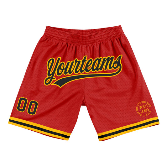 Custom Red Black-Gold Authentic Throwback Basketball Shorts - Main View