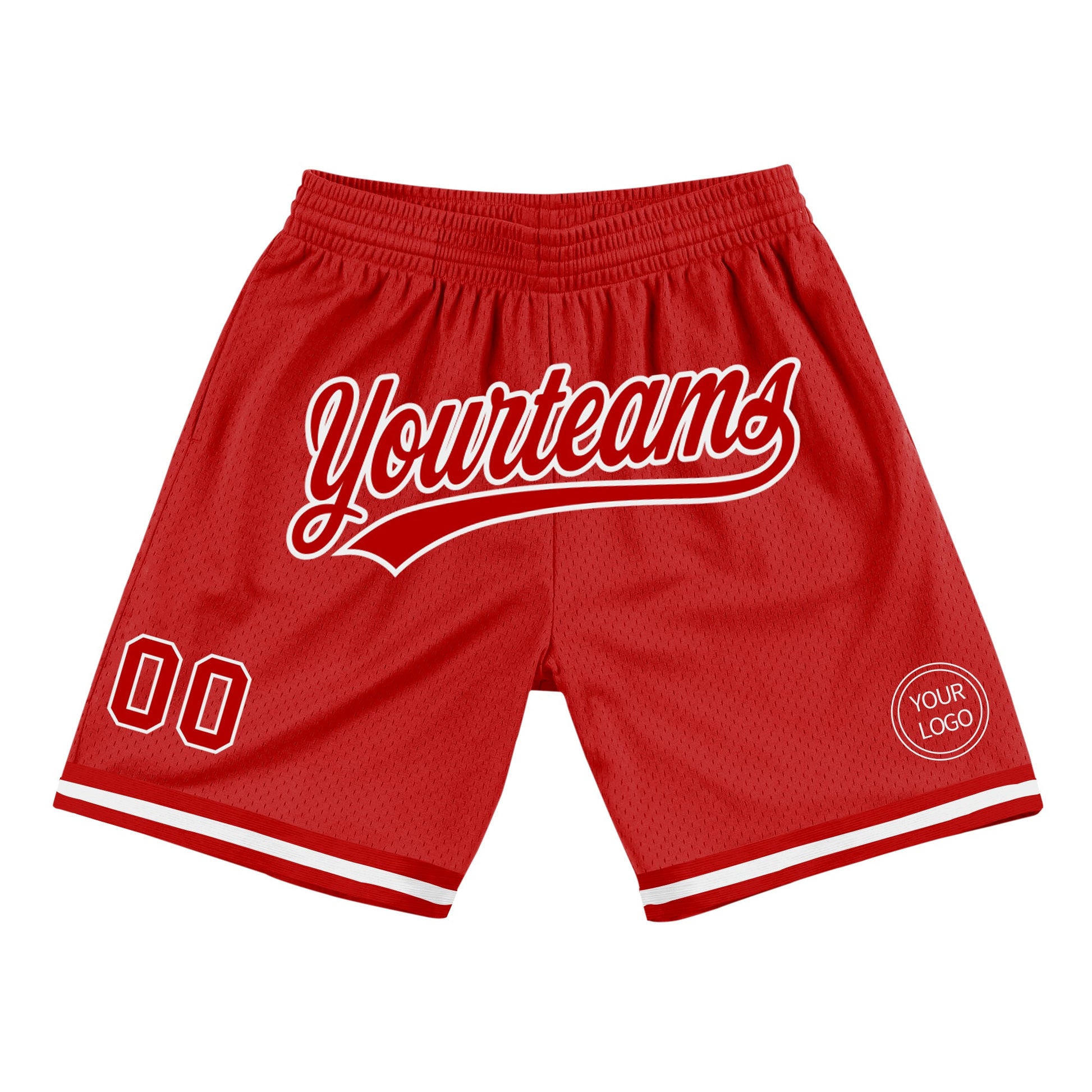 Custom Red White Authentic Throwback Basketball Shorts - Main View